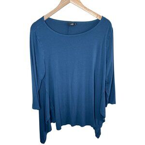 Lisa Bayne Womens L Blue Asymmetrical Hem Lagenlook 3/4 Sleeve Top